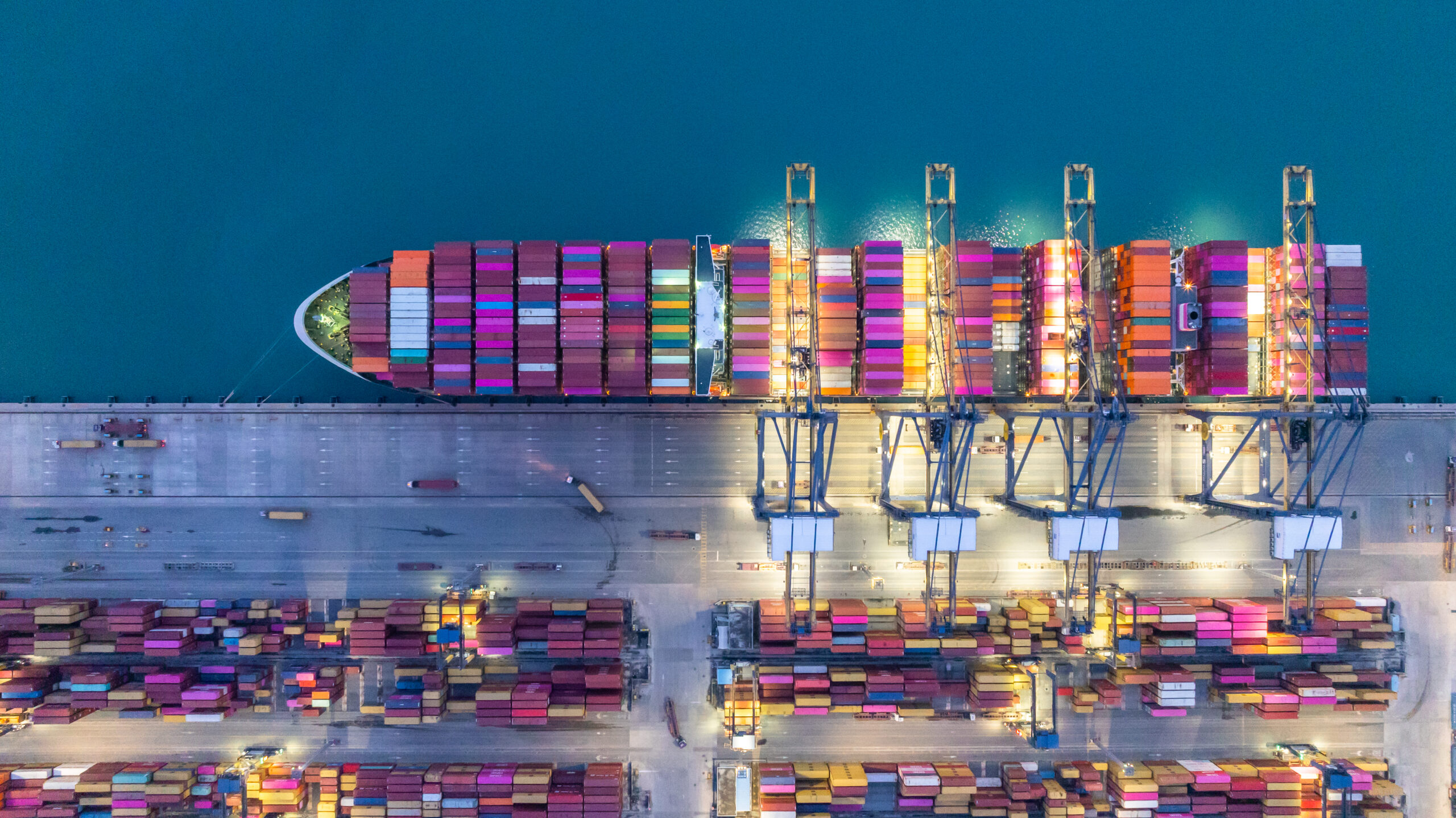 Aerial view cargo container ship global business maritime logistic, Cargo container ship freight shipping international supply chain, Sea freight industrial import export logistic transport industry.